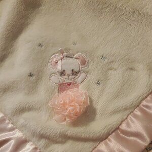 Plush Baby Blanket With Pink Ballerina Bear Appliqué & Satin Trim Lovey